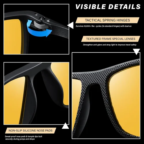 Miniatura 5 de Gafas polarizadas de conducción de visión nocturna para hombre, lentes amarillas HD, antideslumbrantes, gafas ligeras, marco de lentes