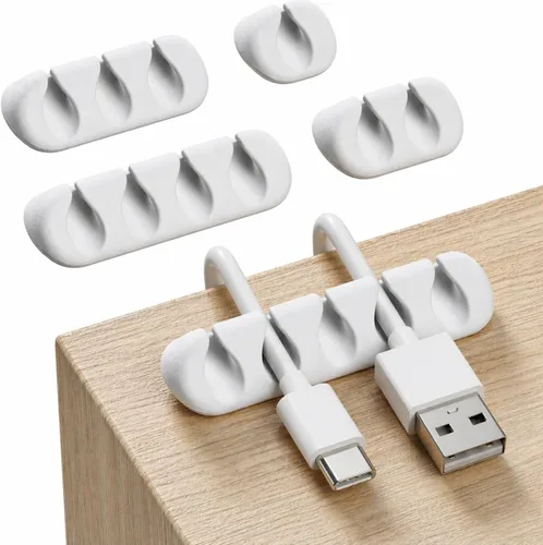 Miniatura 11 de GLUIT Organizador de cables para escritorio, soporte de cables para mesita de noche, organizador de cargador, clips adhesivos de alambre