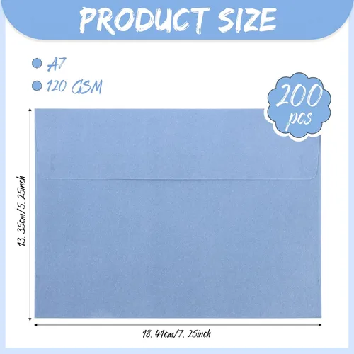 Miniatura 2 de Ctosree 200 sobres de invitación color azul polvoriento, 120 GSM, tamaño A7, pesados, para tarjetas de felicitación, boda, cumpleaños Azul