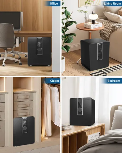 Miniatura 9 de Kavey Caja de seguridad ignífuga de 1.8 pies cúbicos, pantalla táctil LCD, caja fuerte para el hogar con sistema de alarma dual y modo de silencio