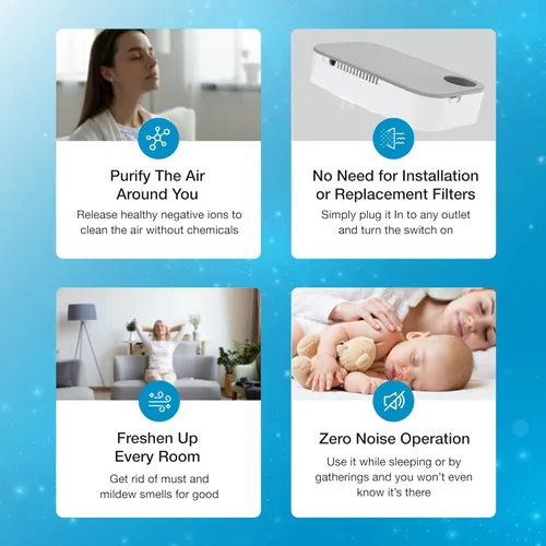 Miniatura 7 de Ion Pure - Purificador de aire enchufable para el hogar, tecnología de iones negativos para reducción de alérgenos y olores, sin filtro, compacto