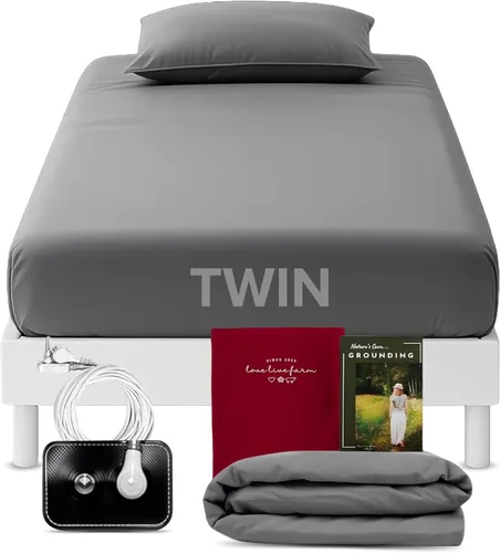 Miniatura 7 de Sábanas de earthing grounding tamaño Twin (Gris) - 400 recuento de hilos, sábanas suaves de earthing con algodón, fibra de plata - cordón