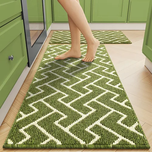 Miniatura 17 de hicorfe Juego de 2 tapetes de cocina antideslizantes para piso, cómodas alfombras de cocina lavables para pasillos, entrada, cuarto de servicio