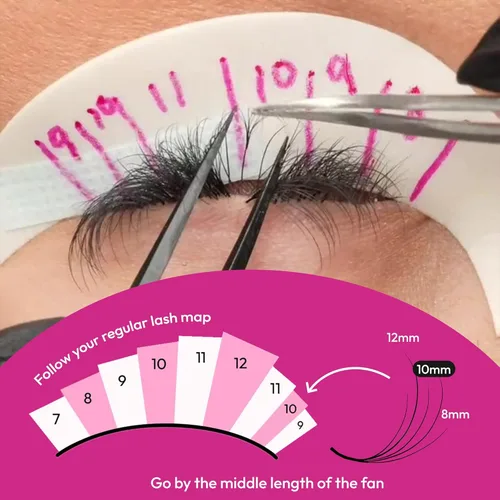 Miniatura 5 de Eyesy Lash 500 Camellia Premade Fans - 5D 0.07 Tamaño 7-9-11mm Rizo C - Extensiones de pestañas postizas naturales en abanico prefabricadas, 3