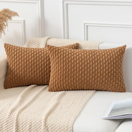 Miniatura 95 de Kevin Textile - Juego de 2 fundas de almohada decorativas de pana de 22 x 22 pulgadas, suaves, estilo bohemio, a rayas, decoración moderna del hogar