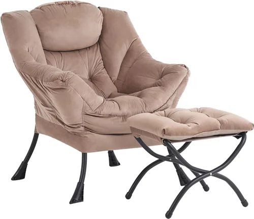 Miniatura 30 de Silla perezosa acogedora y otomana, juego grande de silla de descanso contemporánea, sillón tapizado de ocio para lectura para dormitorio, sala