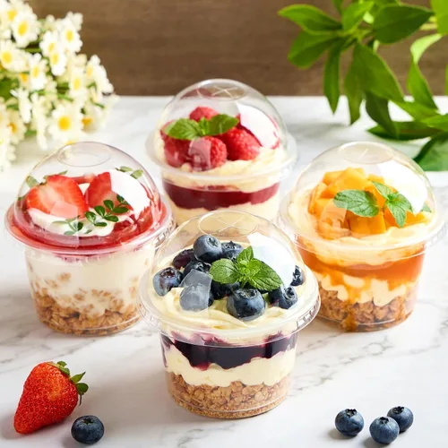 Miniatura 7 de TOFLEN Paquete de 100 Vasos de Postre de Plástico de 8 oz con Tapas de Cúpula, Vasos Desechables Transparentes para Yogur Parfait con Tapas, Vasos