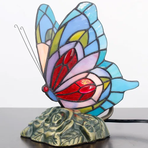 Miniatura 3 de Pequeña lámpara de mesa Tiffany de vidrio manchado Lámpara de escritorio de mariposa de 7X5X9.8 pulgadas Luz de acento antigua