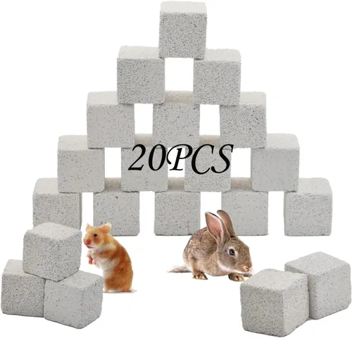 PINVNBY 20 bloques de lava para conejos, bloque de lava de chinchillas, hámster, piedra mineral, animales pequeños, piedras cuadradas de calcio,
