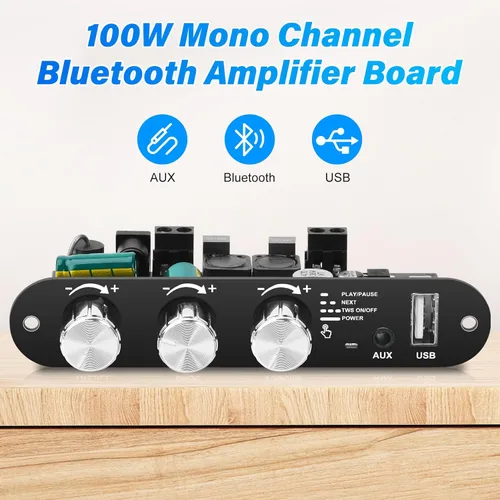 Miniatura 3 de Daakro 2 unidades ZK-1001U Mono Bluetooth Amplificador Board w/TWS, 100W Pico Power Home Audio Amplificador de Audio, Amplio Voltaje Entrada 9-24V