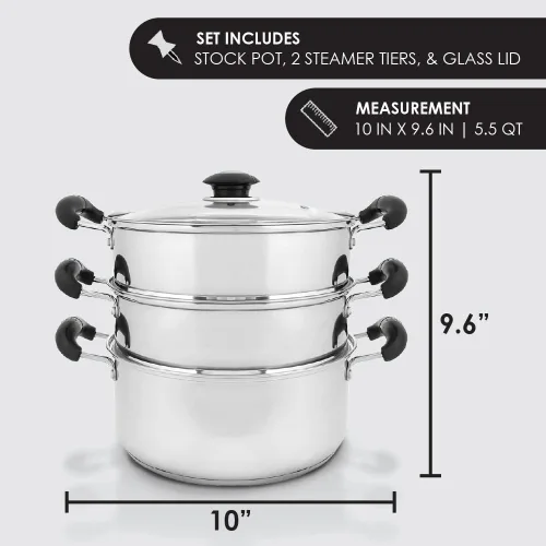 Miniatura 2 de CONCORD - Utensilios de cocina de acero inoxidable de 3 niveles, 9.4 in (compatible con inducción)