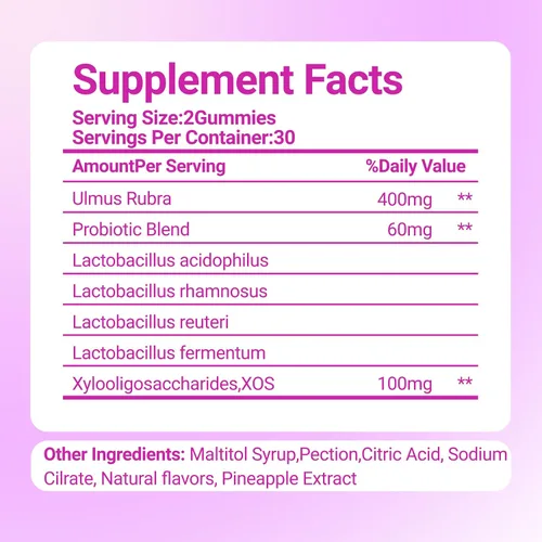 Miniatura 2 de Her Juicy Gomitas de Probióticos Femeninos para Mujeres con Olmo Resbaladizo, Prebióticos y Lactobacillus - para Equilibrio del pH y Salud