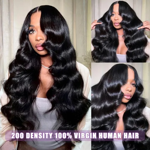 Miniatura 2 de Pelucas de cabello humano ondulado con encaje frontal de 30 pulgadas, 13 x 6, densidad 200, color marrón, pelucas para mujer Negro Natural 200