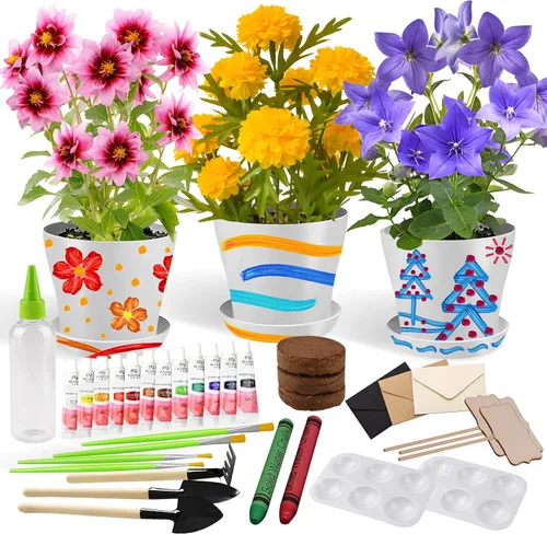 Kit de jardinería infantil de pintura y plantas para niñas y niños, juguetes de jardín, flores, jardinería, regalo para niños, macetas de flores,