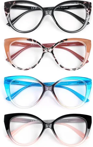 Gafas de lectura para mujer, paquete de 4 unidades, filtro de bloqueo de luz azul, UV, de gran tamaño, elegante lector de bisagra de resorte, 4 4
