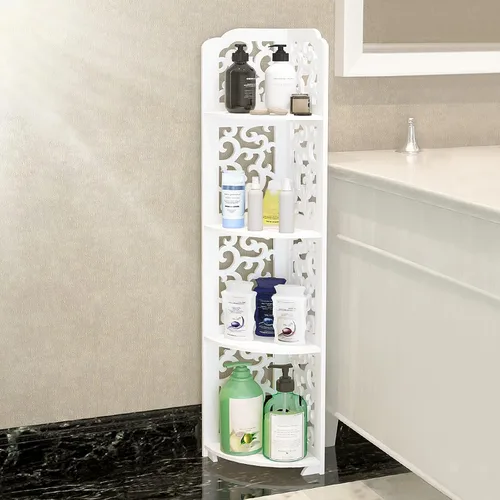 Miniatura 5 de Estante esquinero de 4 niveles, estante de escalera de esquina para sala de estar, estante de ducha esquinero independiente para baño, estante