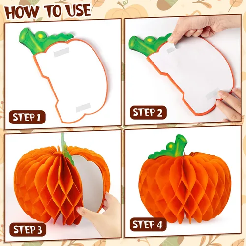 Miniatura 4 de 6 piezas de decoraciones de panal de calabaza, centros de mesa de calabaza 3D de Acción de Gracias, bolas de papel de panal de otoño para Halloween