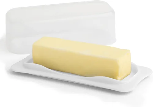 Signoraware - Mantequillera con tapa, recipiente para mantequilla con tapa transparente para encimera, refrigerador, plástico duradero, Blanco