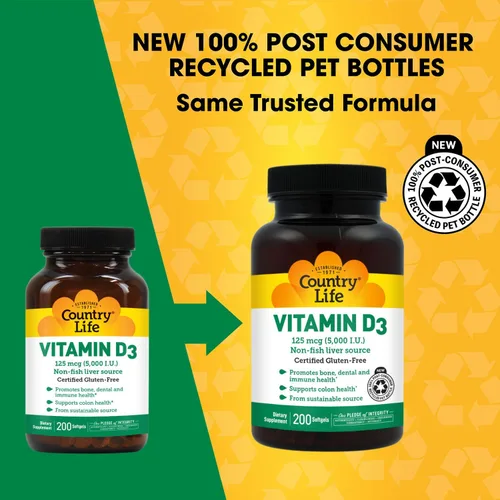 Miniatura 2 de Country Life Vitamina D3 5000 I.U., 200-Softgel