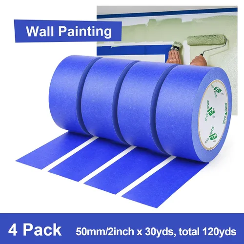 Miniatura 3 de BOMEI PACK Paquete de 4 cintas azules para pintores, 2 x 30 yardas, cinta adhesiva de pintura de primera calidad, cinta de papel de liberación