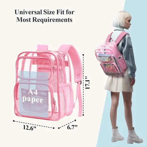 Miniatura 8 de PACKISM Mochila transparente para la escuela - Mochilas transparentes de PVC resistente de 17 pulgadas con múltiples bolsillos