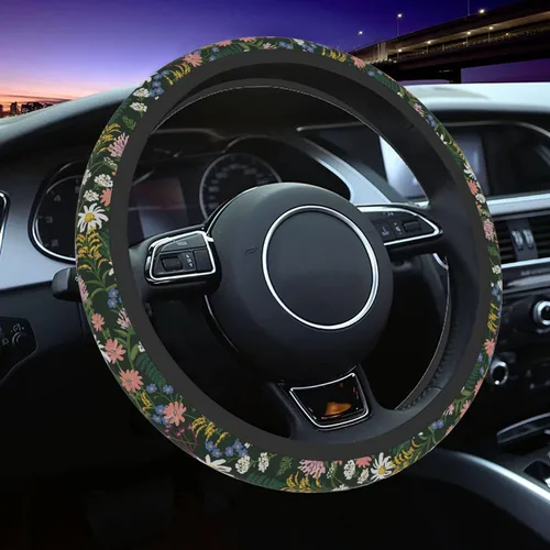 Miniatura 15 de Funda para volante de automóvil con flores burdeos para mujeres y hombres, protector antideslizante para volante, universal de 14 a 15 pulgadas