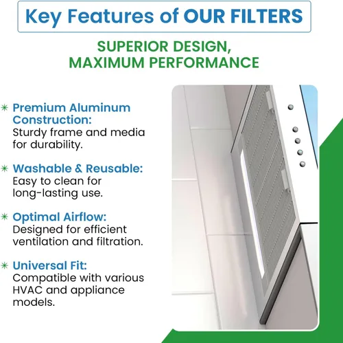 Miniatura 3 de Filtros de aluminio de repuesto compatibles con Broan 97013161, S97013161, 97013159, Sears/Kenmore 97013159, 97013161, S97013159, S97013161, C-6184