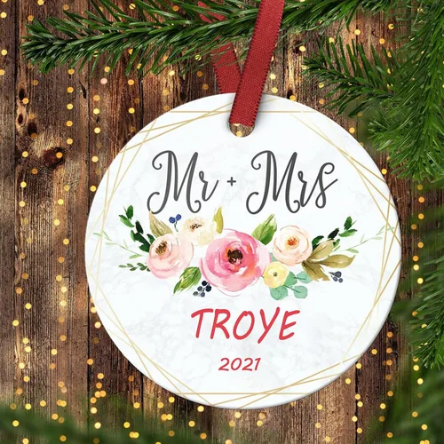 Miniatura 15 de Adorno de matrimonio de 1ª Navidad – Adorno de Navidad «Just Married» – Adorno de señor y señora – Adornos de boda – 1ª Navidad comprometida