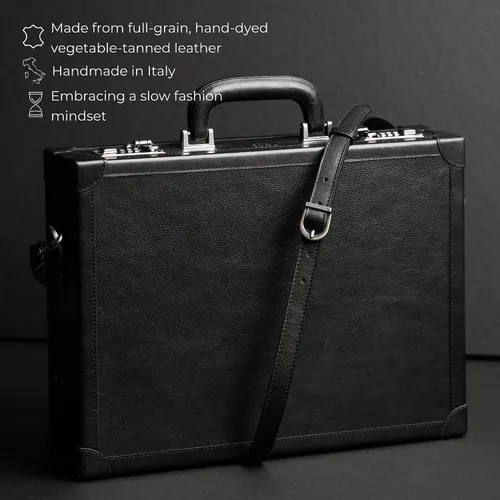 Miniatura 4 de Time Resistance Funda de cuero para portátil de hasta 15 pulgadas - Maletín de cuero italiano de grano completo - Estuche rígido con cerradura