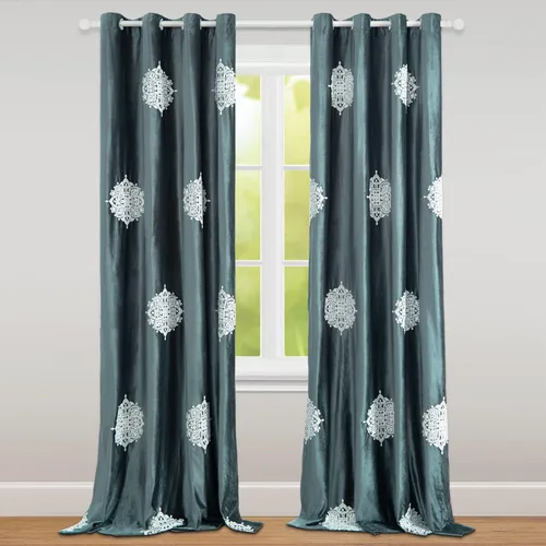 Miniatura 16 de VOGOL Cortinas opacas bordadas para sala de estar, paneles de cortina de terciopelo azul para dormitorio, 52 x 63 pulgadas, 2 paneles