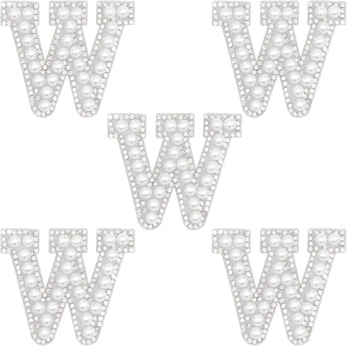 Miniatura 26 de Parche de letras A-Z para planchar con diamantes de imitación brillantes de perlas del alfabeto inglés, parche de costura para vestido de novia