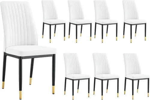 Miniatura 10 de Juego de 4 sillas de comedor modernas, de piel sintética, con patas de metal, para comedor, oficina, sala de espera (juego de 4, color blanco)