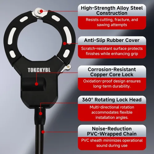 Miniatura 3 de Candado Pesado para Patinete - Candado de Cadena Antirrobo de 8mm con 3 Llaves, Candado de Seguridad Resistente a la Intemperie de 94cm