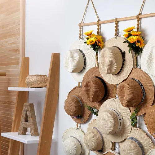 Miniatura 9 de Organizador de Sombreros de Macramé para Pared 15 Clips 31x53 Pulgadas Colgadores Grandes Exhibidor para Sombreros Fedora para Soporte de Sombreros