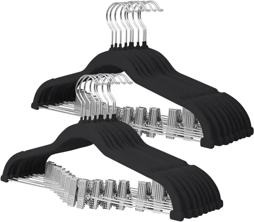 Miniatura 11 de ManGotree Perchas de terciopelo para bebé de 11.8 pulgadas con clips movibles, perchas de fieltro antideslizantes para niños, perchas de ropa