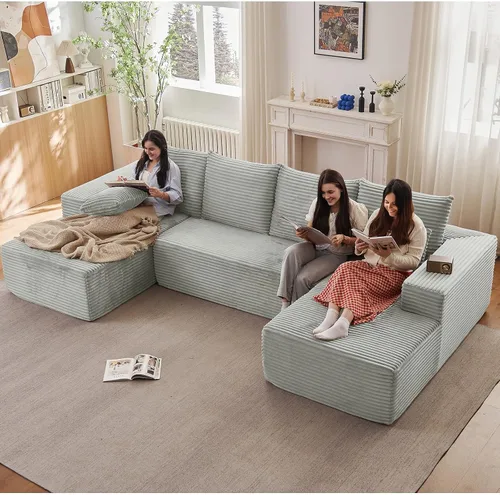 Miniatura 17 de Sofá modular de nube de 140 pulgadas para sala de estar, sofá modular de asiento profundo, juego de sofás de pana grandes y cómodos con espuma
