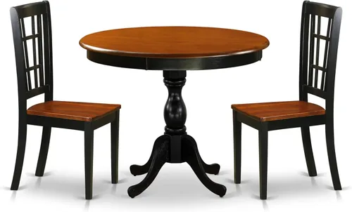 Miniatura 8 de East West Furniture AMNI3-BCH-C - Juego de comedor de 3 piezas para espacios pequeños que contiene una mesa de cocina redonda con pedestal y 2