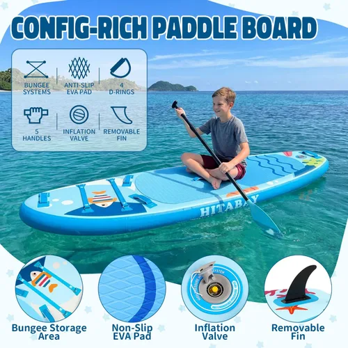 Miniatura 3 de Tabla de remo para niños con accesorios de SUP, tabla de remo para niños duradera, ligera y estable, cubierta antideslizante ancha, tablas de remo