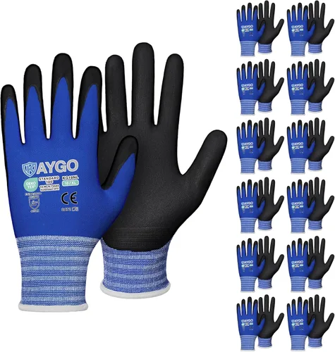 Miniatura 40 de KAYGO Guantes de Trabajo de Seguridad con Revestimiento de Nitrilo MicroFoam, 3 Pares KG18NB, Guante de Punto Sin Costuras de Nylon con Dedos Gris