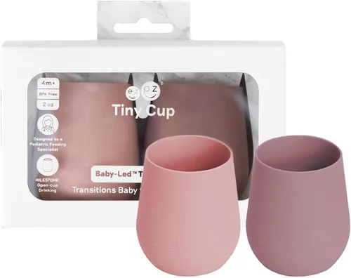 ezpz Tiny Cup (Blush/Mauve) – 4 meses + – Taza de entrenamiento 100% silicona para bebés – Diseñada por un especialista en alimentación pediátrica –