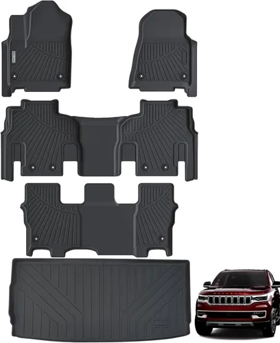 Alfombrillas y Alfombrilla de Maletero para Jeep Wagoneer 2022 2023 2024 2025 - Solo Versión Filt 8 Asientos (2 Filas de Asientos Banco), Forro de