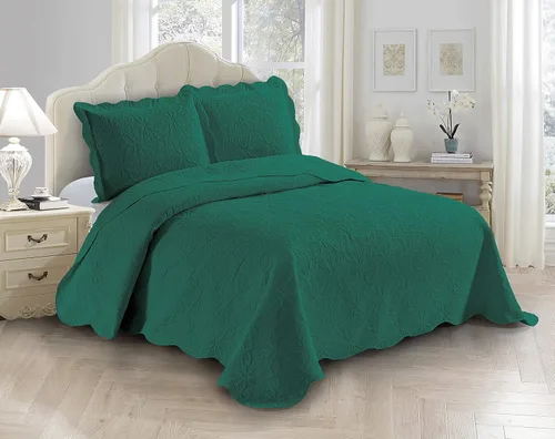 Fancy Linen Juego de colcha de 3 piezas en relieve, funda de cama de gran tamaño, diseño de margaritas florales sólidas, # Allis (matrimonial/Queen,