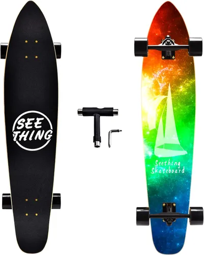 Miniatura 11 de Patineta de 42 pulgadas de largo completo Cruiser Pintail, el original Artisan Maple Skateboard Cruiser Pintail para crucero, tallado, estilo libre