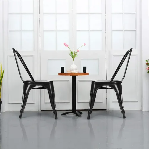 Miniatura 9 de DORTALA Juego de 4 sillas de comedor de metal, sillas auxiliares de café con patas de goma, sillas elegantes y modernas, silla auxiliar apilable