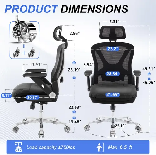 Miniatura 2 de Silla de oficina ergonómica de 750 libras, sillas de oficina grandes y altas mejoradas para personas pesadas, silla de escritorio de malla con Negro