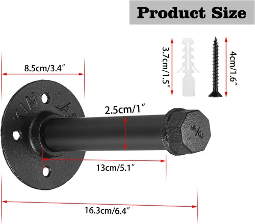 Miniatura 3 de Sumnacon 2 Piezas Barra de Ropa de Tubo Industrial de 5.9 Pulgadas – Perchero de Metal Rústico de Servicio Pesado con Tornillos, Soporte para Ropa