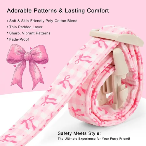 Miniatura 3 de Collar para perras gigantes grandes, collar de cachorro de primavera y verano con bonito estampado de lazo rosa a cuadros y lazo, collares suaves