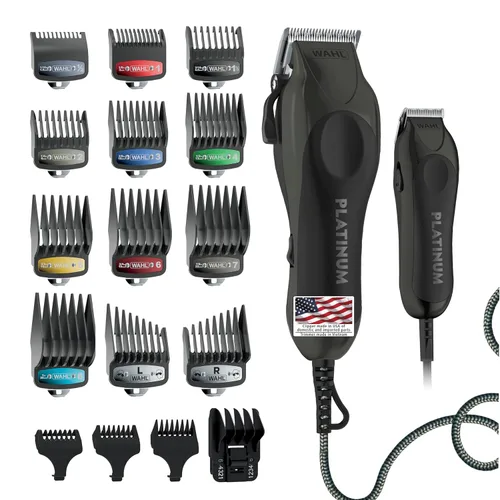 Wahl USA Pro Series Platinum Clipper y recortador con cable para corte de pelo en casa con peines guía codificados por color – Modelo 79804-100