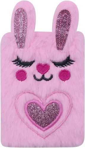 Caviotess Cute Bunny Plush Mini Pocket Notebook for Kids Girls, Cartoon Fuzzy Writing Drawing Pad Personal Journal Diary Notepad with Lined Paper