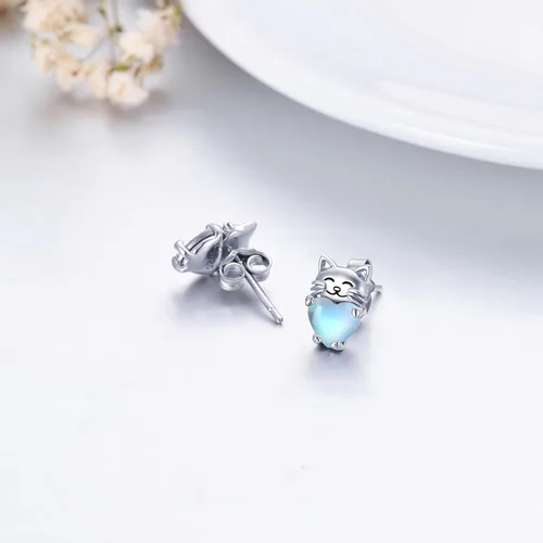 Miniatura 4 de Aretes de plata de ley 925 con diseño de gato, bonitos aretes de gato con diseño de gatito, joyería de regalo para mujeres y niñas, aretes